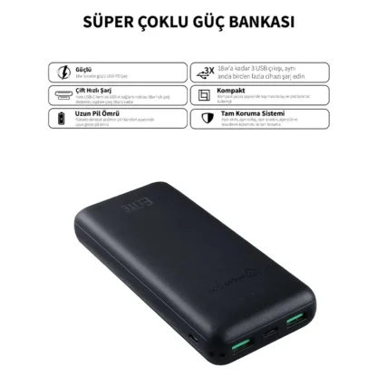 Micropack Elite PD Hızlı Şarj Özellikli Powerbank 18W (20000 mAH) - Siyah - Görsel 2